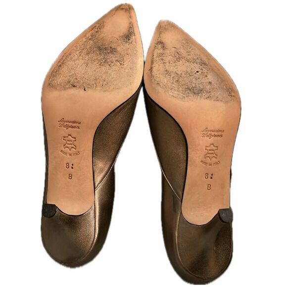 Something Bleu Metallic Gold Leather Heels Stiletto Hand Made In Italy - 8 - Picture 4 of 5